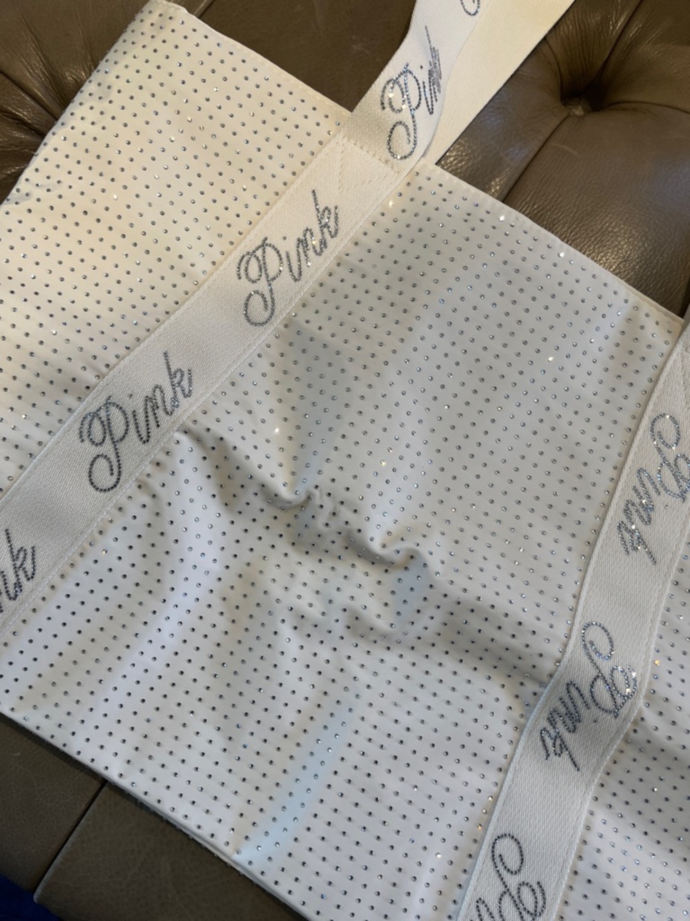 Victoria's Secret Cream Tote with Branded Straps & rhinestones